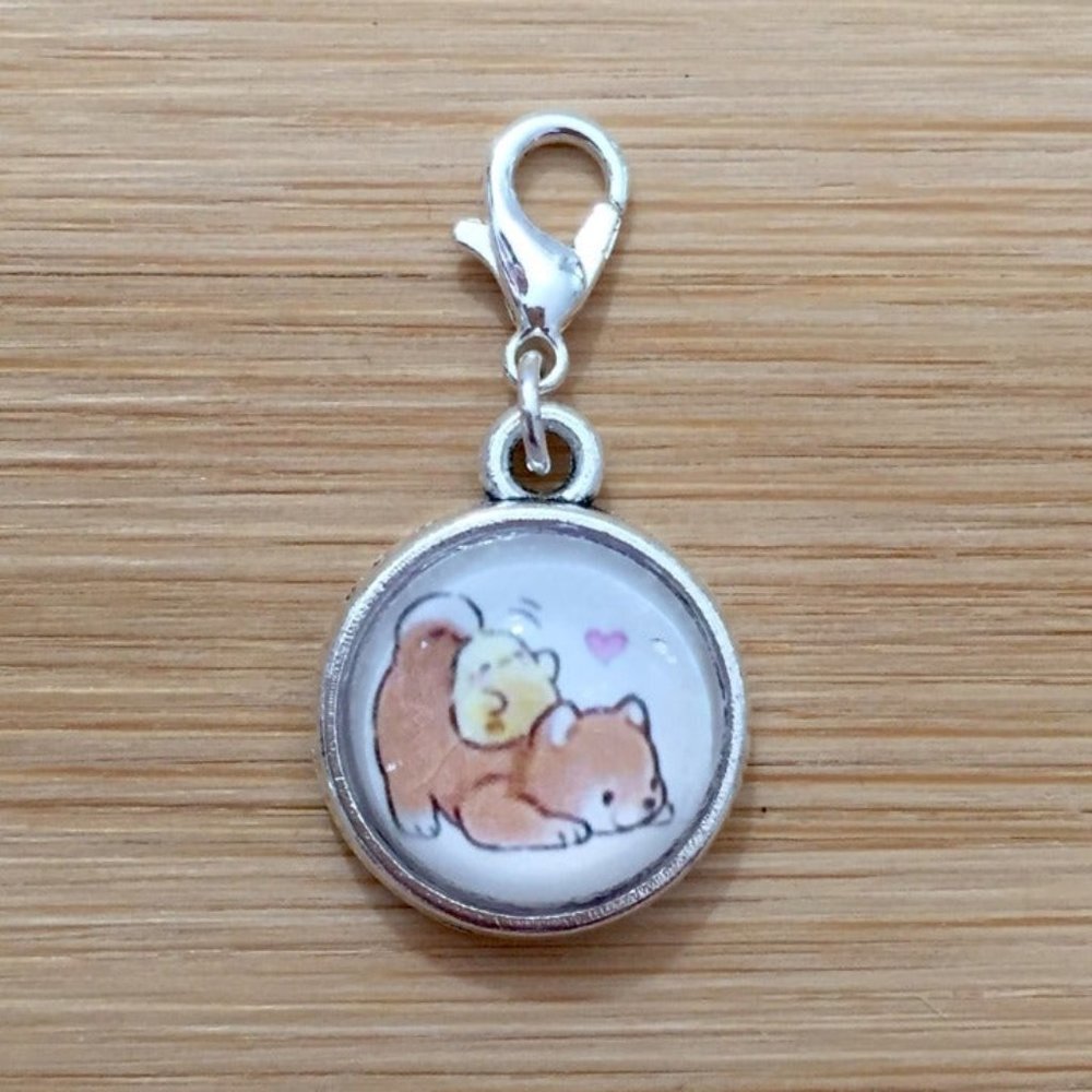 Planner Dog & Chick Cabochon Glass Charm
